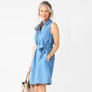 Croft & Barrow NEW XXL 2XL Sleeveless Chambray Shirtdress Solid Blue Sleeveless